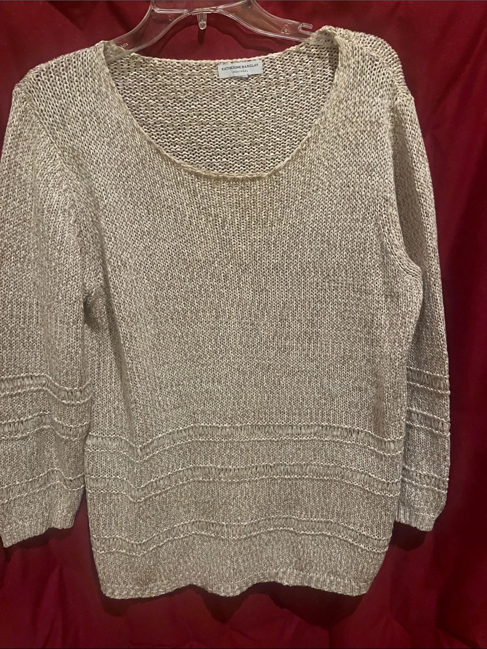 Katherine Barclay Beige Scoop Neck Knit Sweater